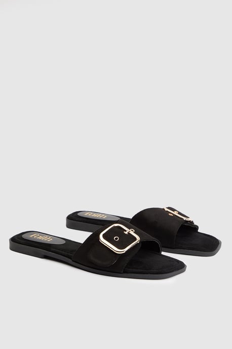 Faith: Freya Faux Suede Buckle Detail Sliders - Image 2