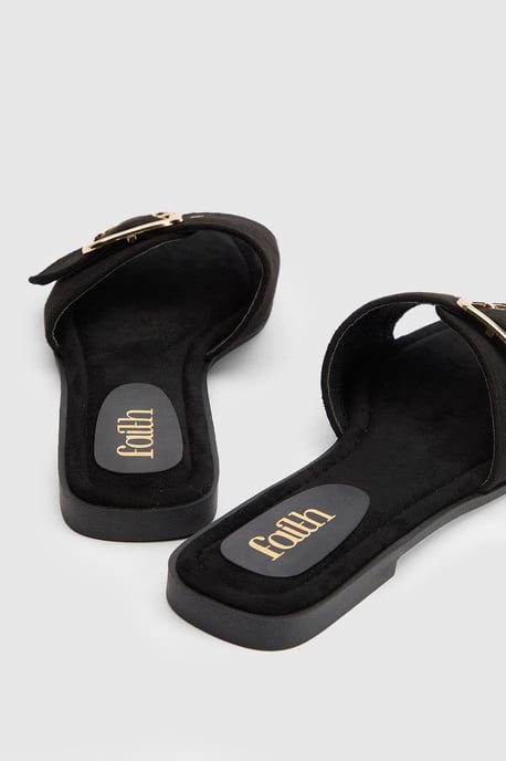 Faith: Freya Faux Suede Buckle Detail Sliders - Image 3