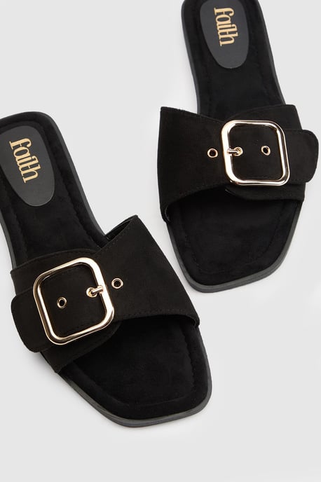 Faith: Freya Faux Suede Buckle Detail Sliders - Image 4