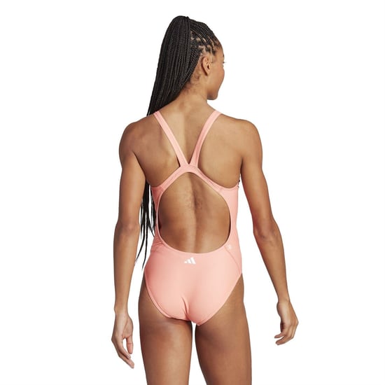 Women's adidas Big Bars Swimsuit in Coral/Navy/Whit - Image 3
