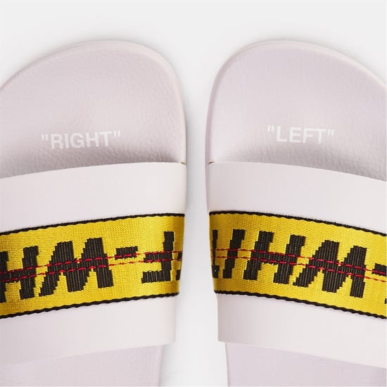 Men's Off White Logo Tape Lettering Slides in Grey/Yellow - Image 3