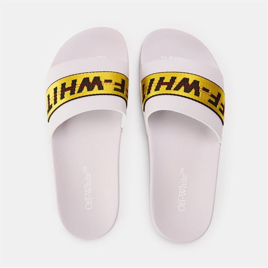 Men's Off White Logo Tape Lettering Slides in Grey/Yellow - Image 4