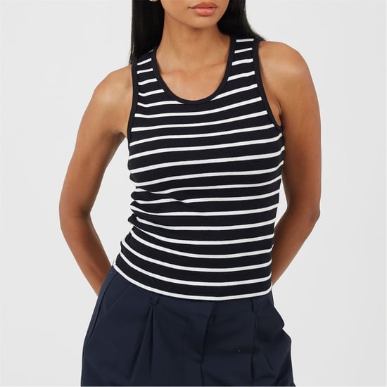 Women's Brave Soul Scoop Neck Slim Fit Box Tank in Black/Cream - Image 1