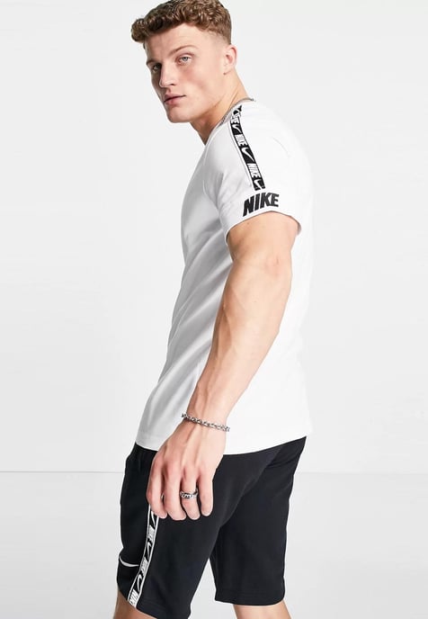 Nike Mens Tracksuit Tape T Shirt Tape Shorts Set in White/Black - Image 3