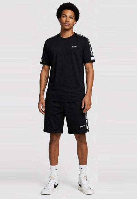 Nike Mens Tracksuit Tape T Shirt Tape Shorts Set in Black/Black - Image 2