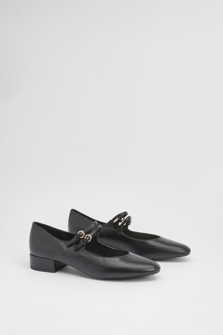 Good For The Sole Maxine Faux Leather Double Buckle Low Block Heel Ballerinas - Image 1