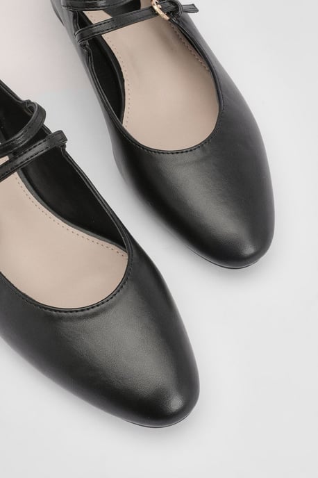 Good For The Sole Maxine Faux Leather Double Buckle Low Block Heel Ballerinas - Image 3