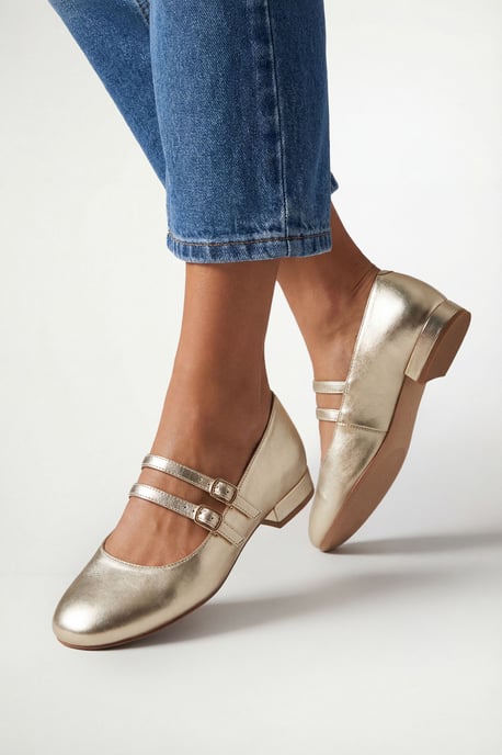 Good For The Sole Maxine Faux Leather Double Buckle Low Block Heel Ballerinas - Image 1