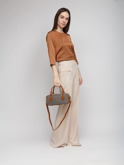 Giulia Monti Shoulder Bag Gray Beige Golden Brown - Image 5