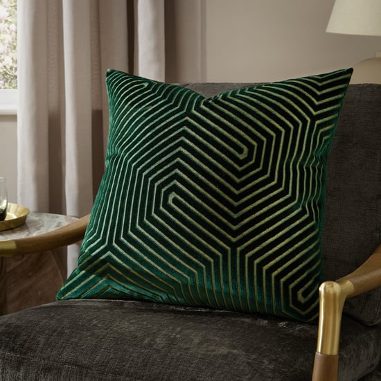 Paoletti Evoke Cut Velvet Cushion Cover, Emerald - Image 1