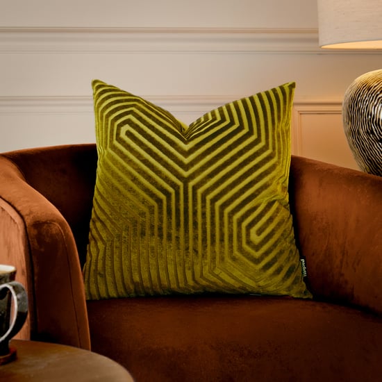 Paoletti Evoke Cut Velvet Cushion Cover, Olive - Image 1