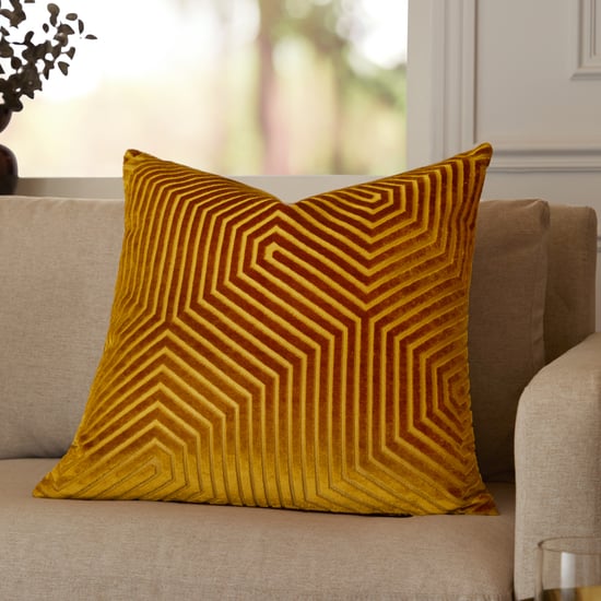 Paoletti Evoke Cut Velvet Polyester Filled Cushion, Gold - Image 1