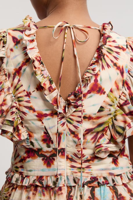 Plus Size Tile Print Silk Cotton Ruffle Detail Woven Top - Image 2