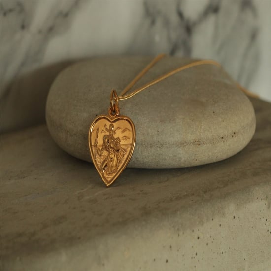 Rolled Gold Heart Shaped St Christopher Pendant Necklace - Image 2