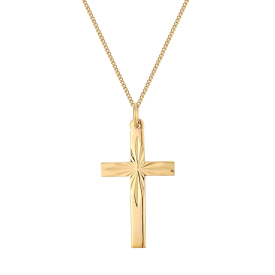 Rolled Gold Diamond-Cut Cross Pendant Necklace - Image 1