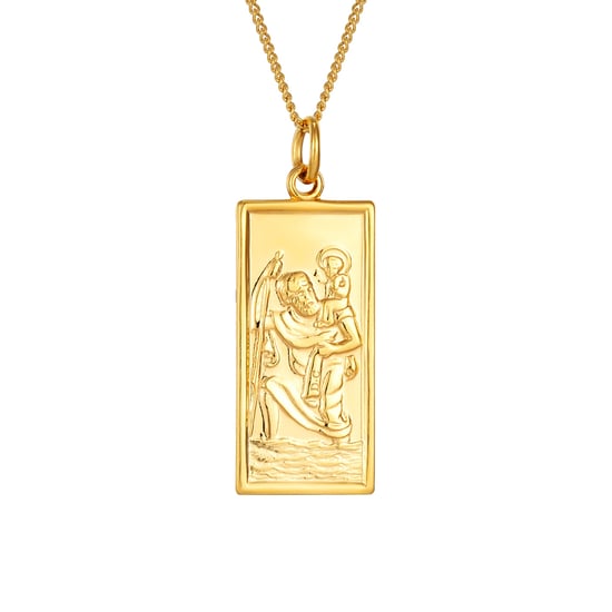 Rolled Gold Rectangular St Christopher Pendant Necklace - Image 1