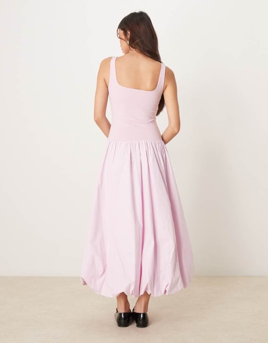 Abercrombie & Fitch drop waist bubble midi dress in pink - Image 4
