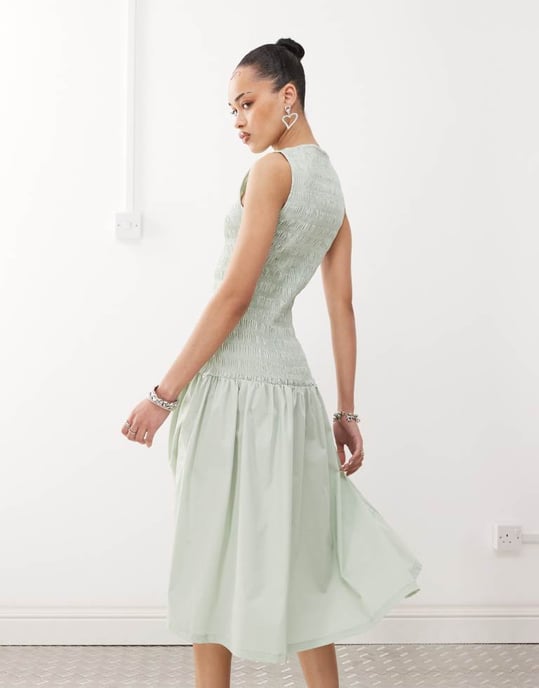 Amy Lynn shirred drop waist midi dress in mint green - Image 3