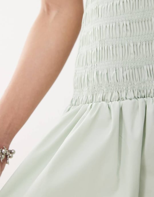 Amy Lynn shirred drop waist midi dress in mint green - Image 4