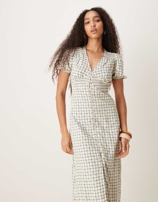 Nobody's Child Lucinda midi tea dress in white ditsy - Image 3