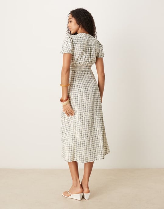 Nobody's Child Lucinda midi tea dress in white ditsy - Image 4