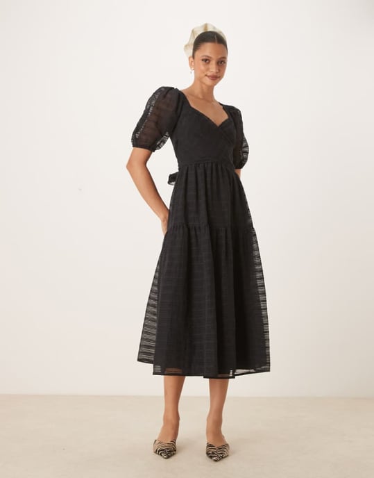 Nobody's Child Sadie puff sleeve midi dress in black - Image 1