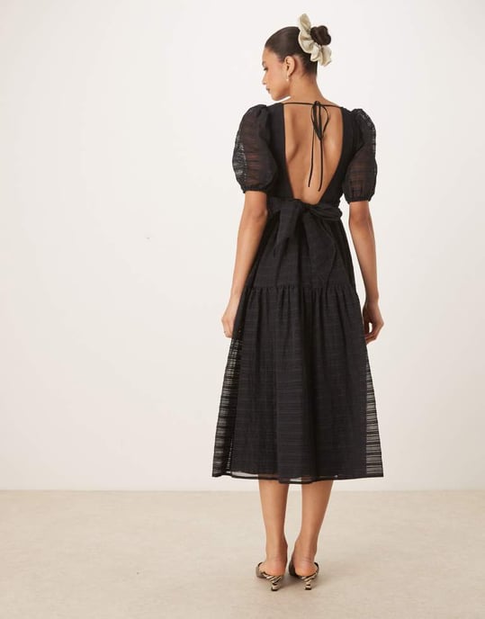 Nobody's Child Sadie puff sleeve midi dress in black - Image 2