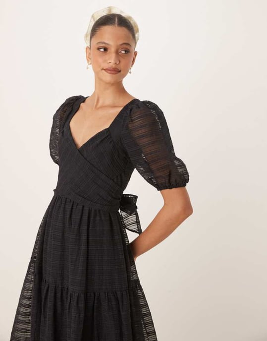 Nobody's Child Sadie puff sleeve midi dress in black - Image 4