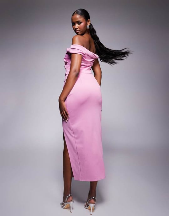 ASOS DESIGN structured twist bardot bodycon midi dress in mauve - Image 2