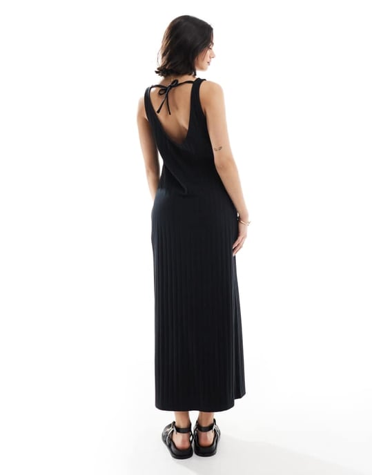 ASOS DESIGN wide rib sleeveless boat neck midi dress in black - Image 2