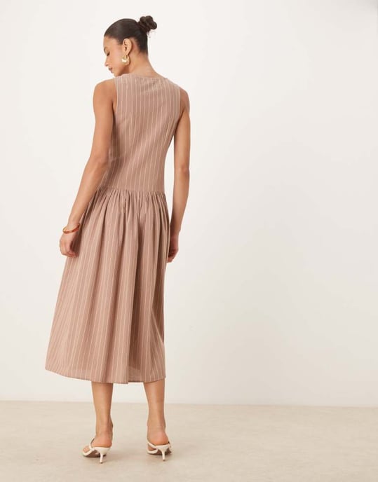 Nobody's Child Claudia drop waist midi dress in neutral stripe - Image 2