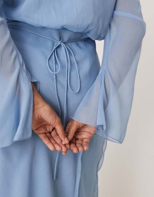 ASOS DESIGN Curve wrap front midi dress with seaming details in denim blue - Image 3