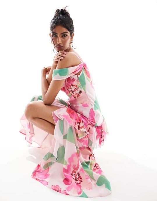 ASOS DESIGN flutter sleeve midi dress with front frill split in print - Image 3