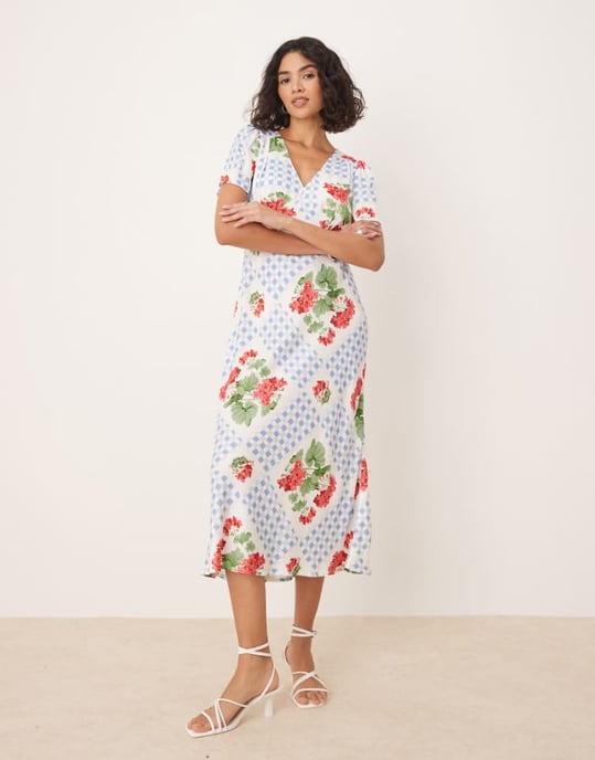 Nobody's Child Flora midi tea dress in geranium floral - Image 1