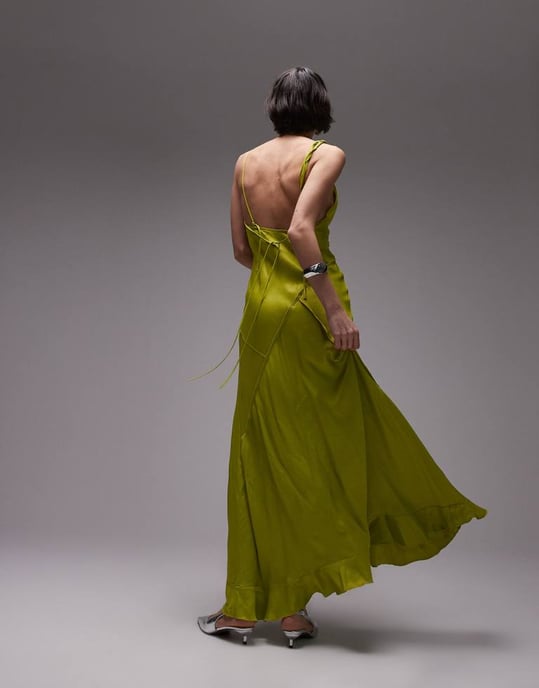 Topshop twist shoulder exposed seam midi slip dress in lime green - Image 4