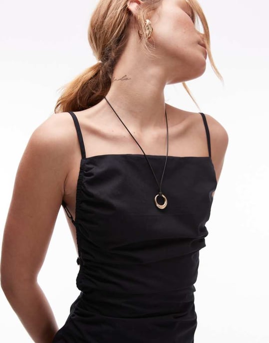Topshop tucked side backless poplin midi dress in black - Image 3