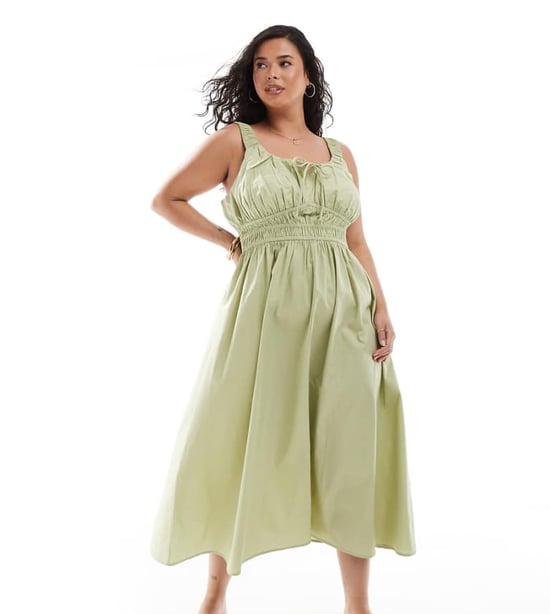 ASOS DESIGN Curve wide strap channel waist midi sundress in sage - Image 1