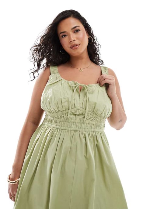 ASOS DESIGN Curve wide strap channel waist midi sundress in sage - Image 2