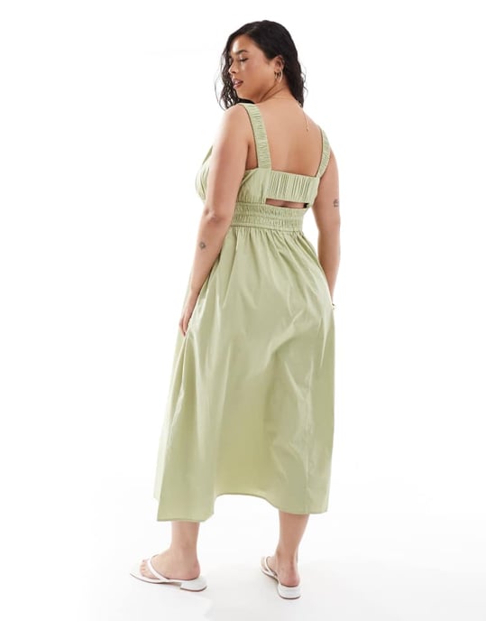 ASOS DESIGN Curve wide strap channel waist midi sundress in sage - Image 4