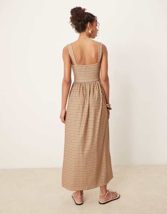 ASOS DESIGN bengaline cami midi dress in brown gingham - Image 2