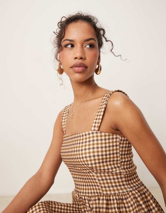 ASOS DESIGN bengaline cami midi dress in brown gingham - Image 4