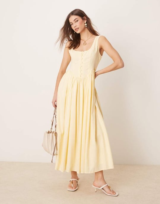 Nobody's Child Cora scoop neck cami midi dress in yellow - Image 3