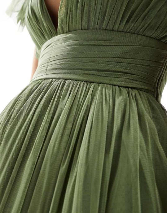 Lace & Beads Bridesmaid Madison midi dress in soft olive - Image 3
