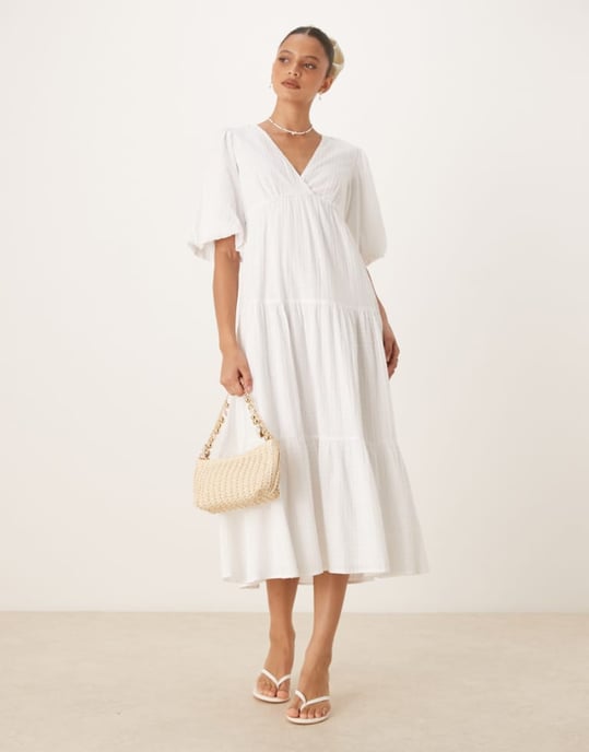 Nobody's Child Roselena tiered midi dress in white - Image 1