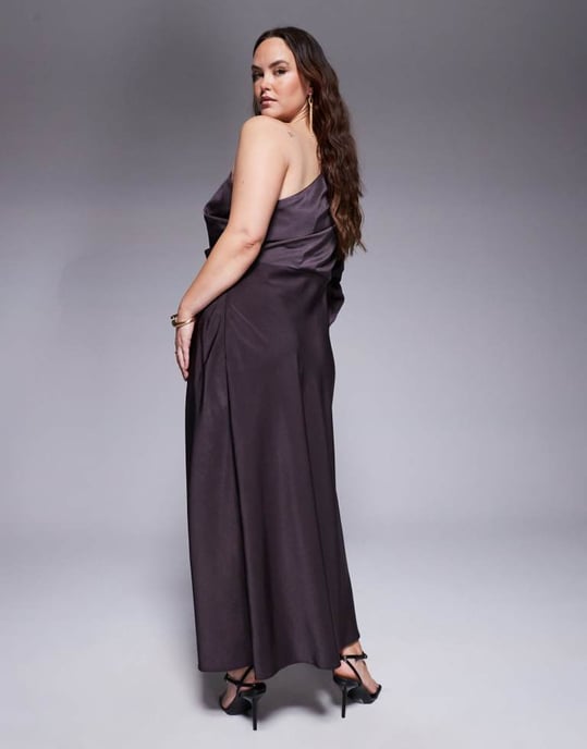ASOS DESIGN one shoulder pleated maxi dress in chocolate - Image 2