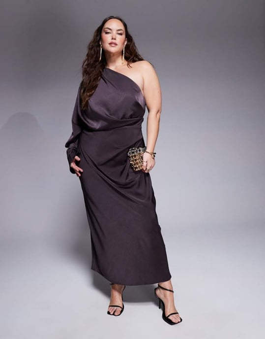 ASOS DESIGN one shoulder pleated maxi dress in chocolate - Image 4