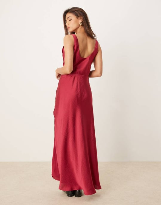 Abercrombie & Fitch cowl neck draped maxi dress in dark pink - Image 3