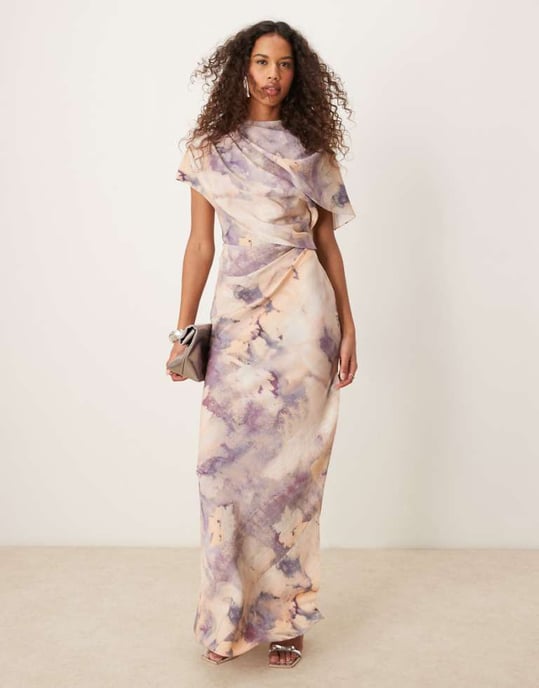 ASOS DESIGN high neck drape bodice cape maxi dress in floral print - Image 1