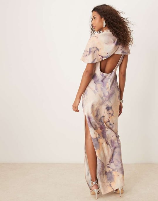 ASOS DESIGN high neck drape bodice cape maxi dress in floral print - Image 3