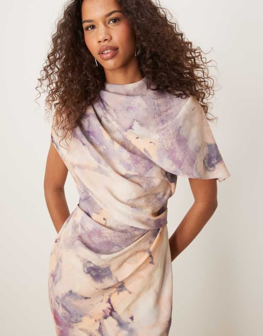 ASOS DESIGN high neck drape bodice cape maxi dress in floral print - Image 4